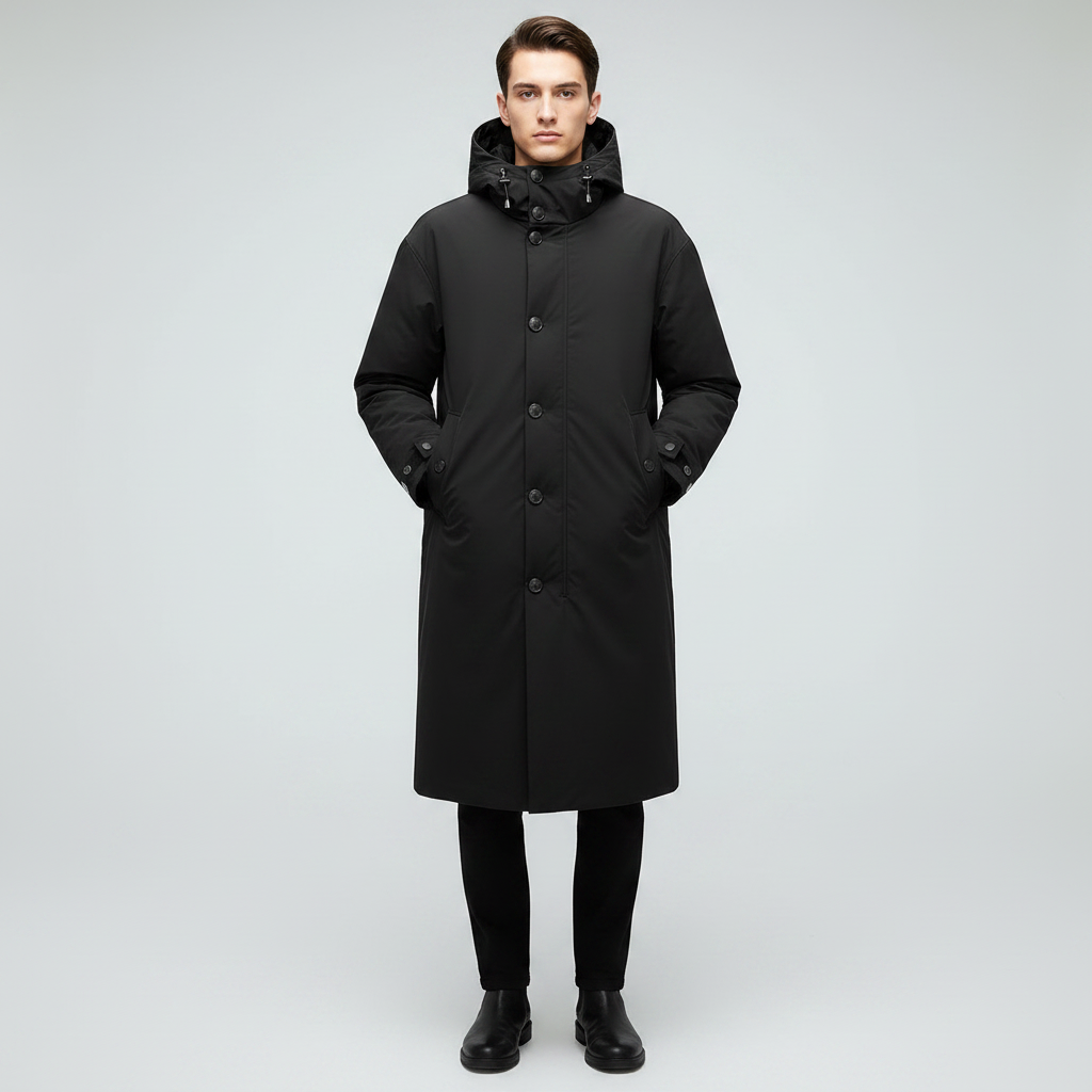 Men's Long Waterproof Puffer Coat with Hood | Men's Coat