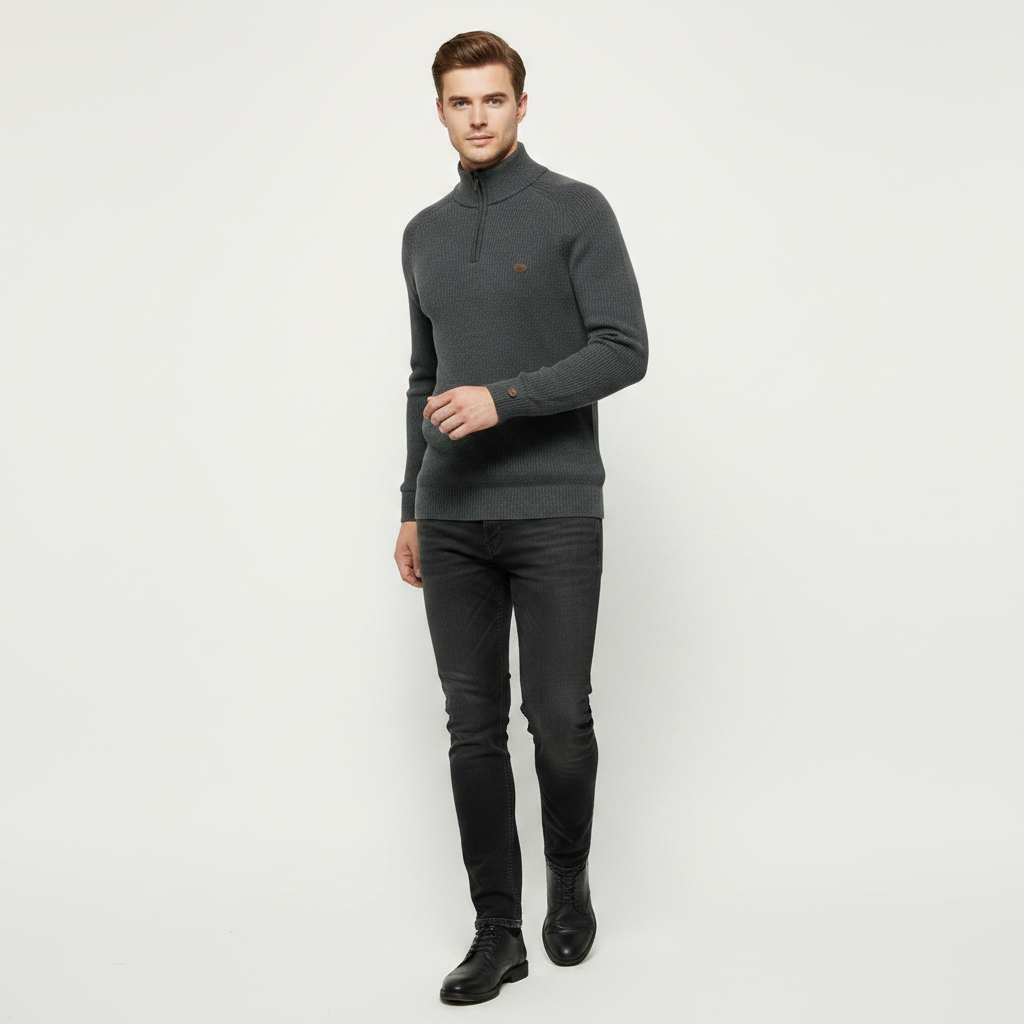 Men's Slim Fit Half-Zip Knitted Jumper | Stylish Knitwear