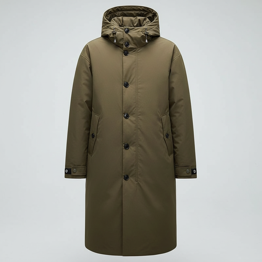 Men's Long Waterproof Puffer Coat with Hood | Men's Coat