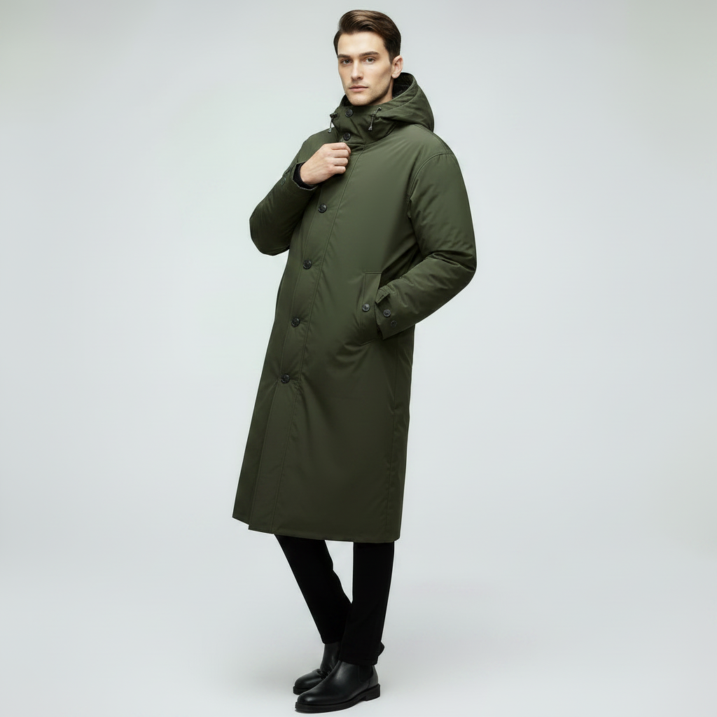 Men's Long Waterproof Puffer Coat with Hood | Men's Coat