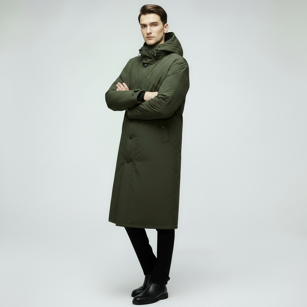 Men's Long Waterproof Puffer Coat with Hood | Men's Coat