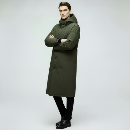Men's Long Waterproof Puffer Coat with Hood | Men's Coat