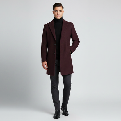 Men's Notched Lapel Long Coat | Stylish Men's Overcoat