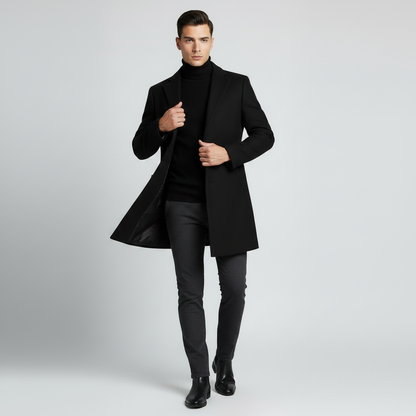 Men's Notched Lapel Long Coat | Stylish Men's Overcoat