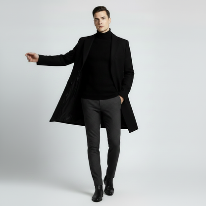 Men's Notched Lapel Long Coat | Stylish Men's Overcoat