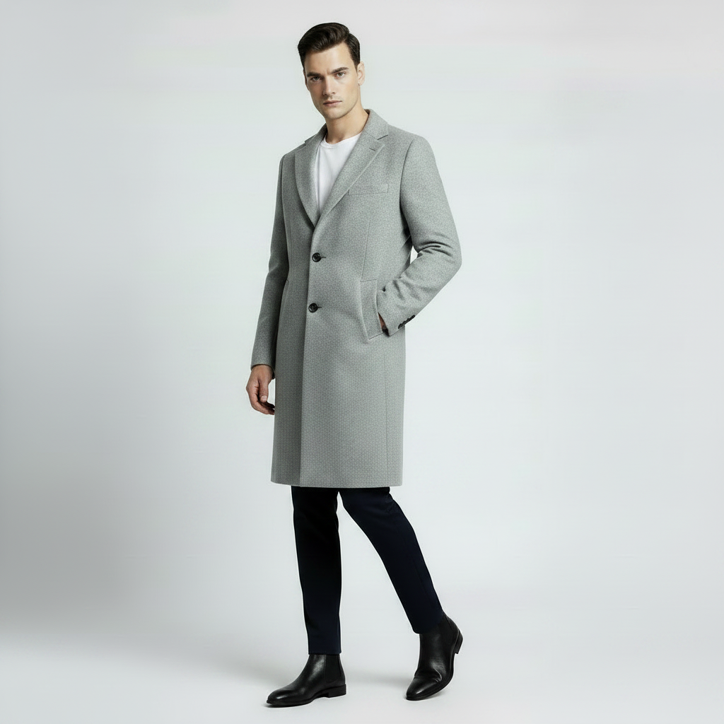 Men's Notched Lapel Long Coat | Stylish Men's Overcoat