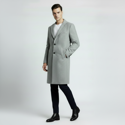 Men's Notched Lapel Long Coat | Stylish Men's Overcoat