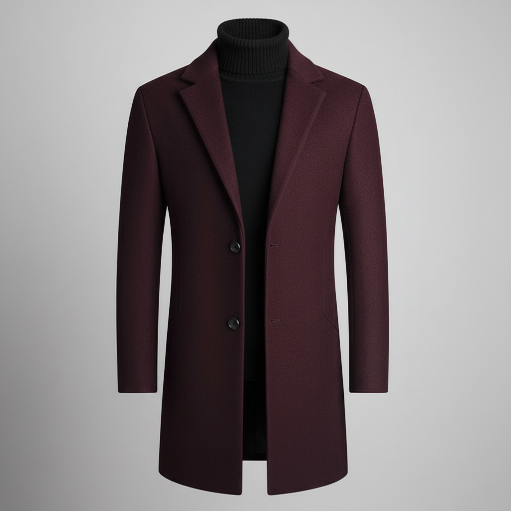 Men's Notched Lapel Long Coat | Stylish Men's Overcoat