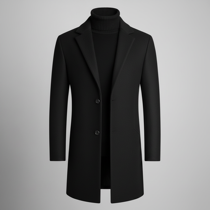 Men's Notched Lapel Long Coat | Stylish Men's Overcoat