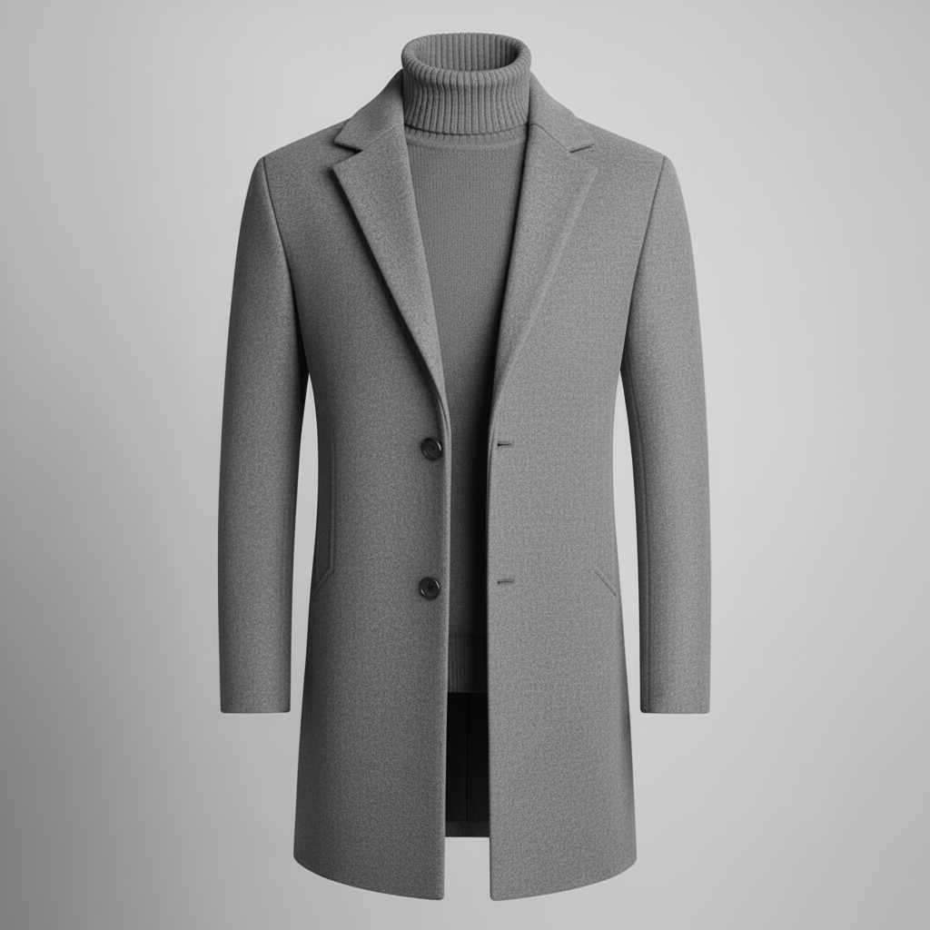 Men's Notched Lapel Long Coat | Stylish Men's Overcoat