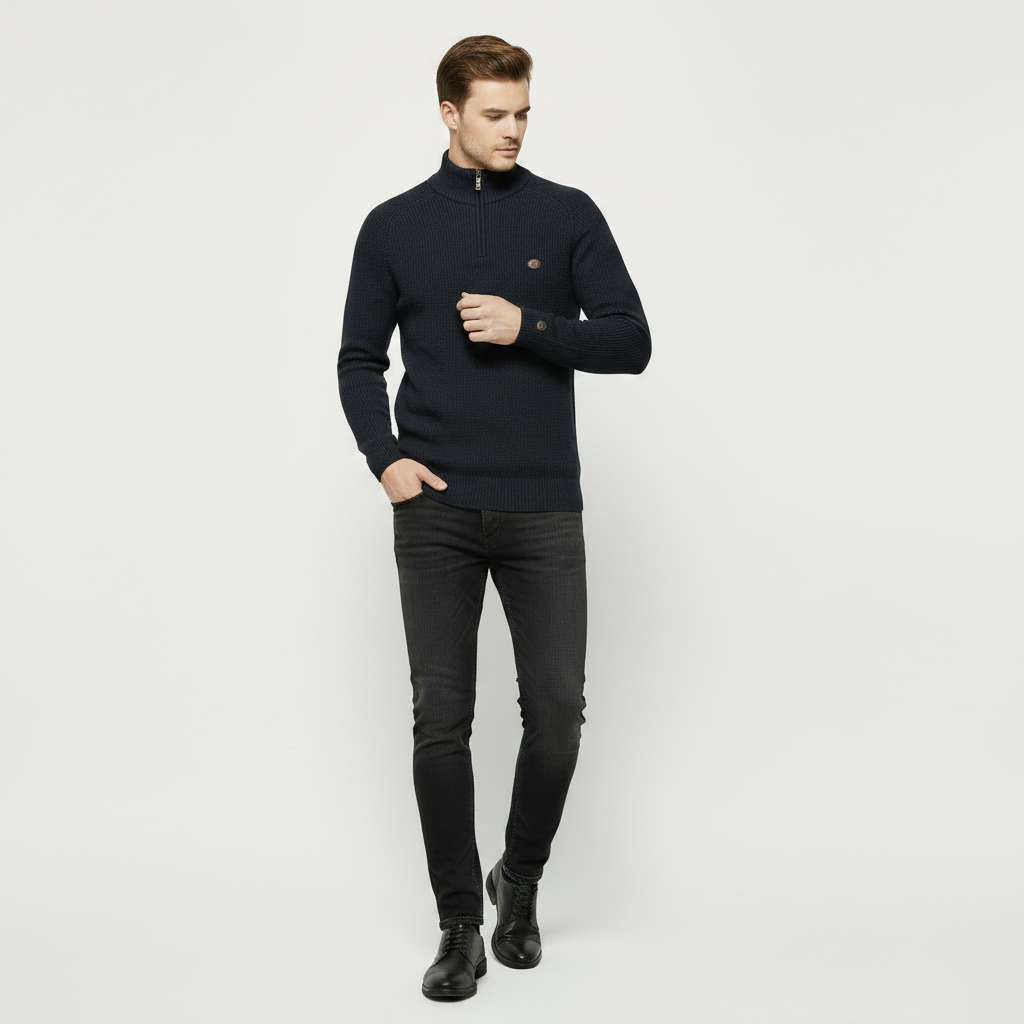 Men's Slim Fit Half-Zip Knitted Jumper | Stylish Knitwear