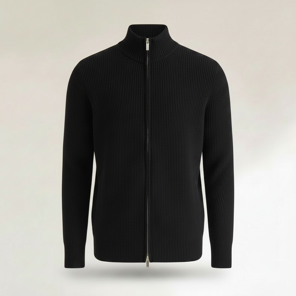 Men's Slim Fit Cardigan | Ribbed Zip-Up Sweater