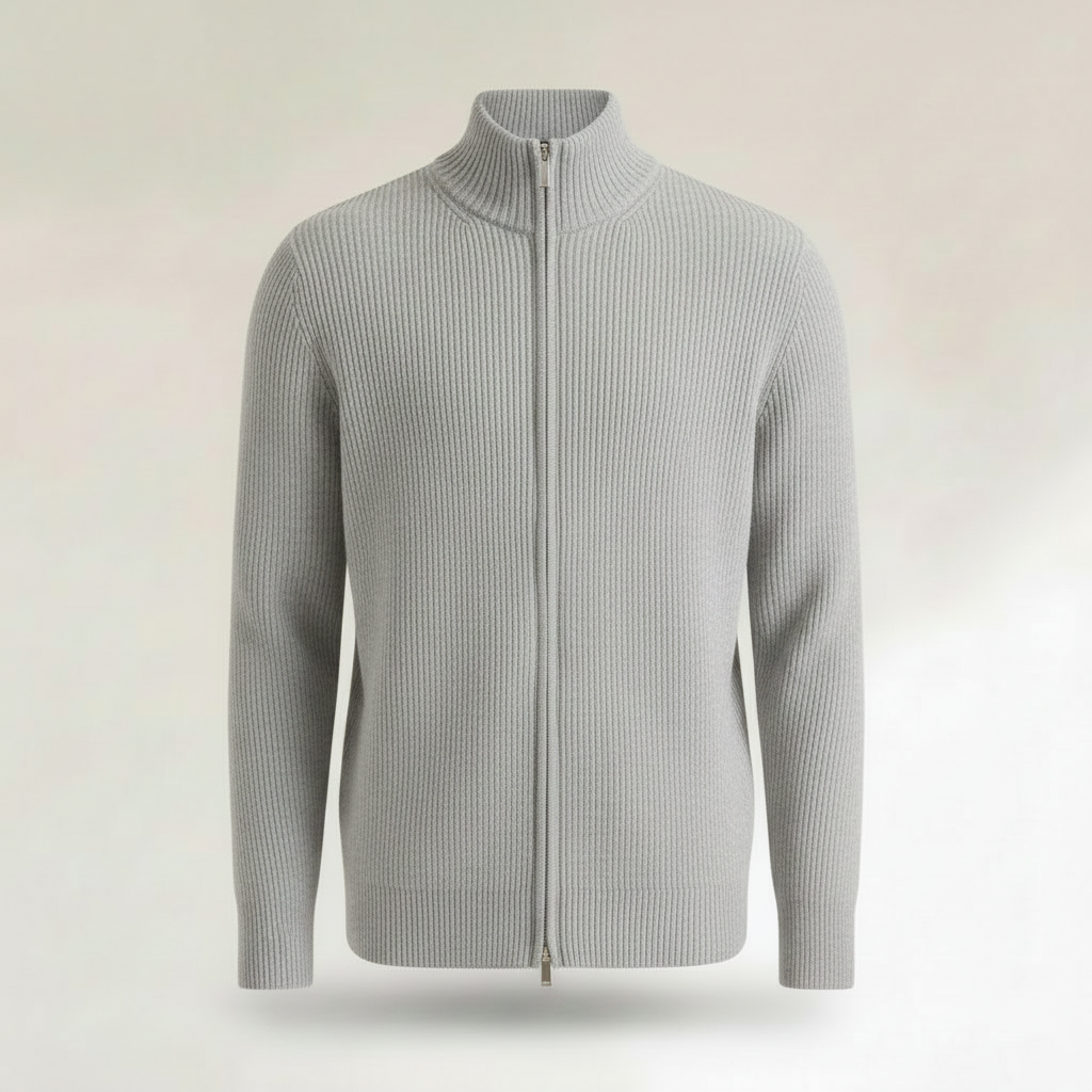 Men's Slim Fit Cardigan | Ribbed Zip-Up Sweater