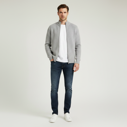 Men's Slim Fit Cardigan | Ribbed Zip-Up Sweater