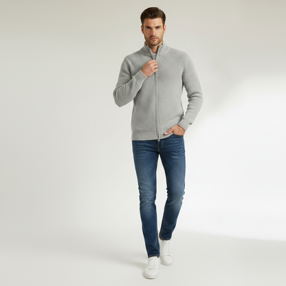 Men's Slim Fit Cardigan | Ribbed Zip-Up Sweater