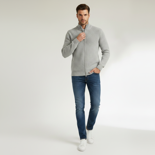 Men's Slim Fit Cardigan | Ribbed Zip-Up Sweater
