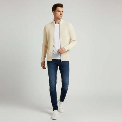 Men's Slim Fit Cardigan | Ribbed Zip-Up Sweater