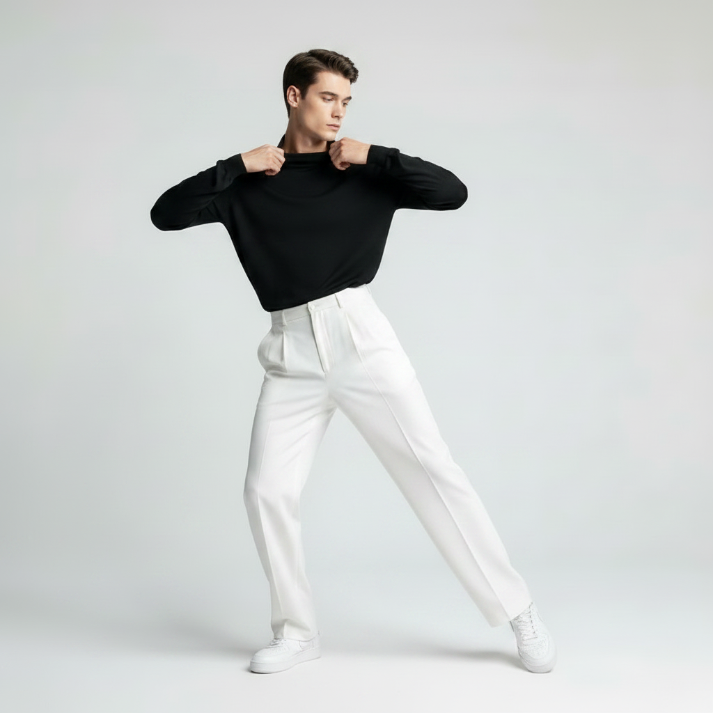 Men's Straight Fit Pleated Pants | Modern Formal Trousers