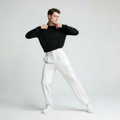 Men's Straight Fit Pleated Pants | Modern Formal Trousers