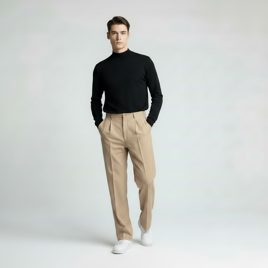 Men's Straight Fit Pleated Pants | Modern Formal Trousers