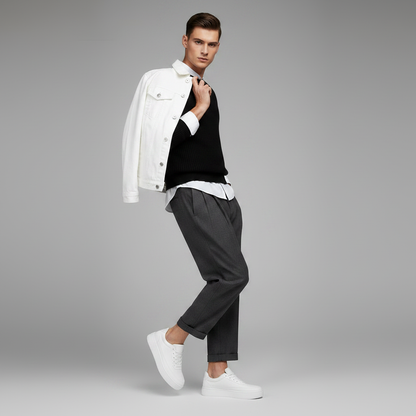 Men's White Platform Sneakers | Modern Lace-Up Casual Footwear