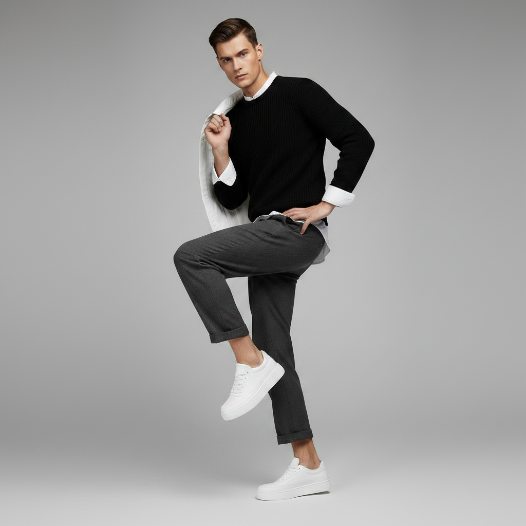 Men's White Platform Sneakers | Modern Lace-Up Casual Footwear